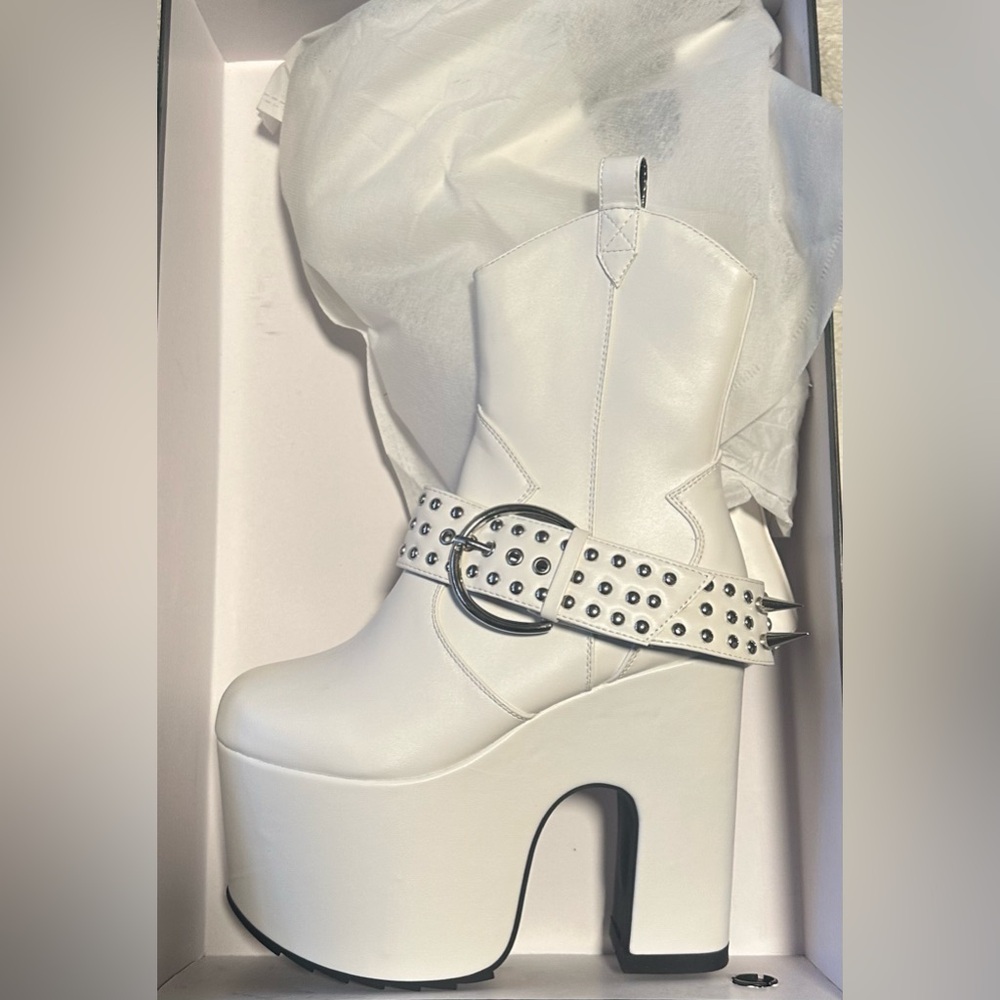 Dolls Kill White Platform Boots with Studded Strap